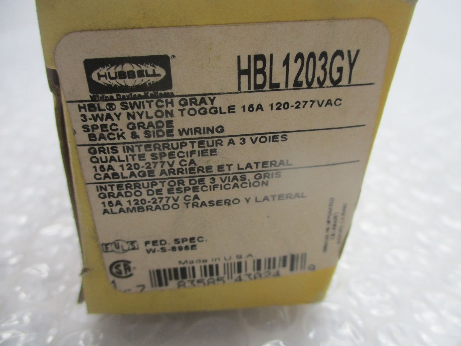 HUBBELL HBL1203GY SWITCH GRAY NSMP
