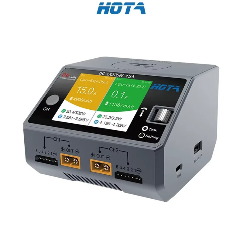 HOTA D6 Dual Smart Charger DC650W 15A Maximum current for 1-6S Lipo LiHV Battery