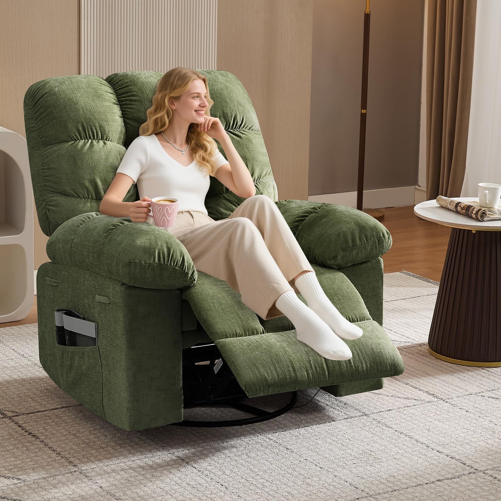 Massage Recliner Chair w/ Heat USB Port &Storage 360° Swivel Rocking Chair Elder