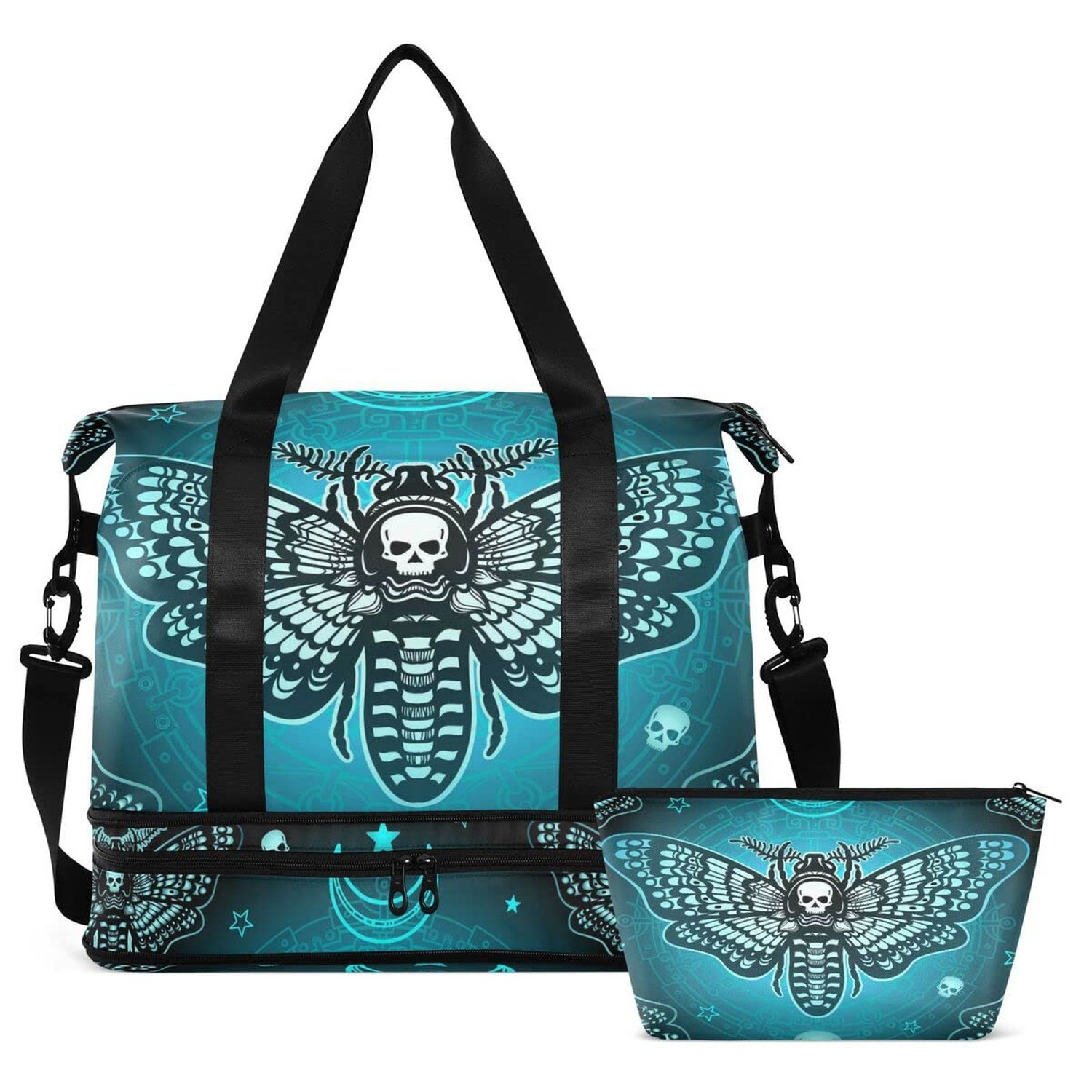 Travel Duffel Tote Bag Butterfly Skull Boho Sports Duffel Bag with Wet Pocket...