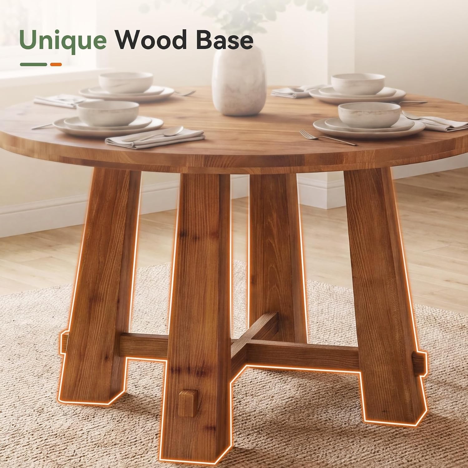 39.4" Solid Wood Round Dining Table Modern Small Kitchen Table for 2-4 People