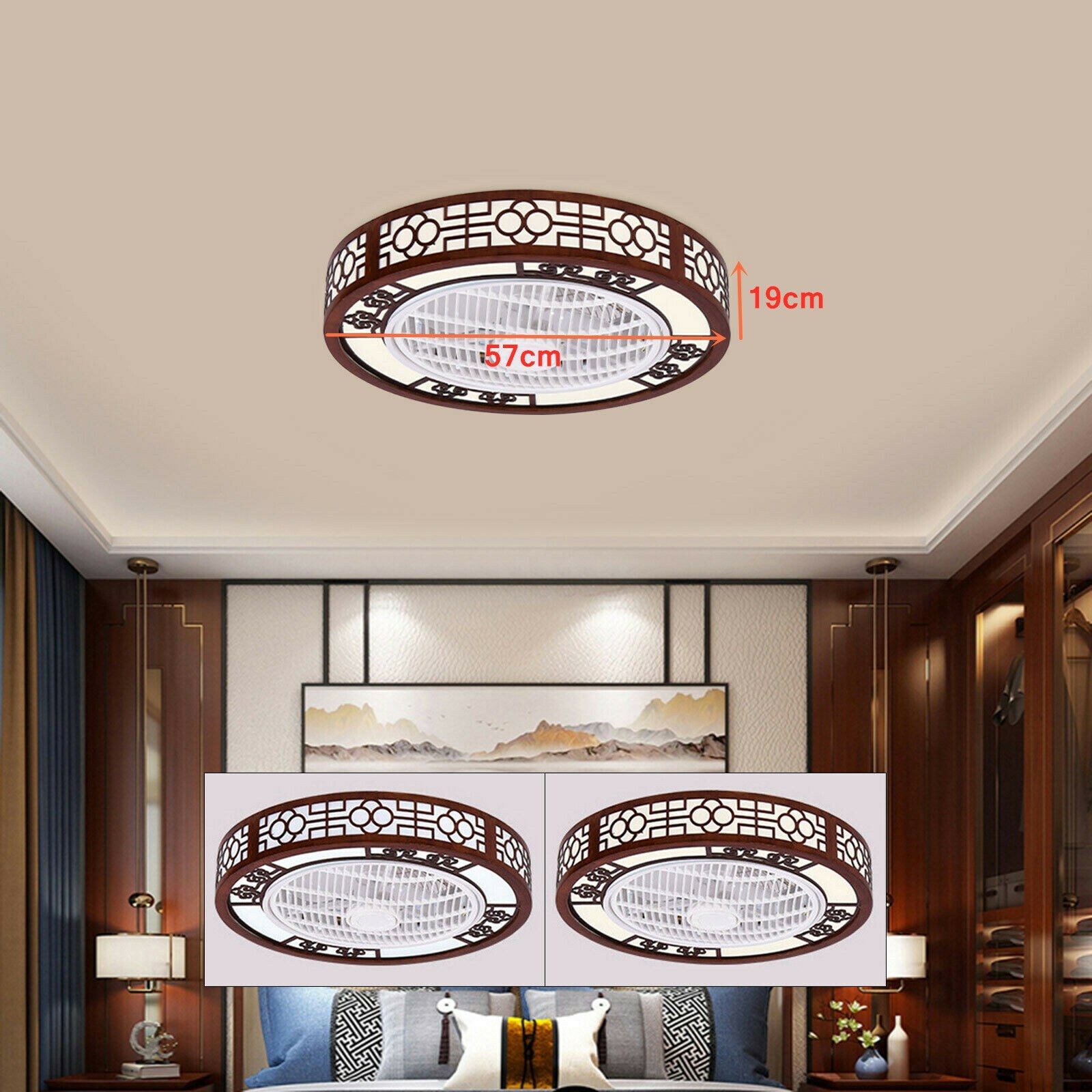 22" Modern Ceiling Fan LED Light Flush Mount Dimmable Lamp w/ Remote Control 64W