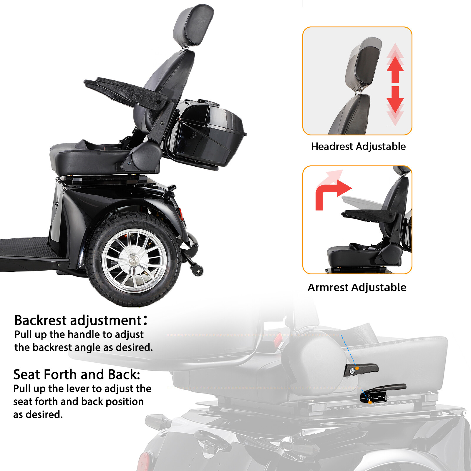 4 Wheels Mobility Scooter 800W Motor 60V 20Ah Battery Adult Senior Black