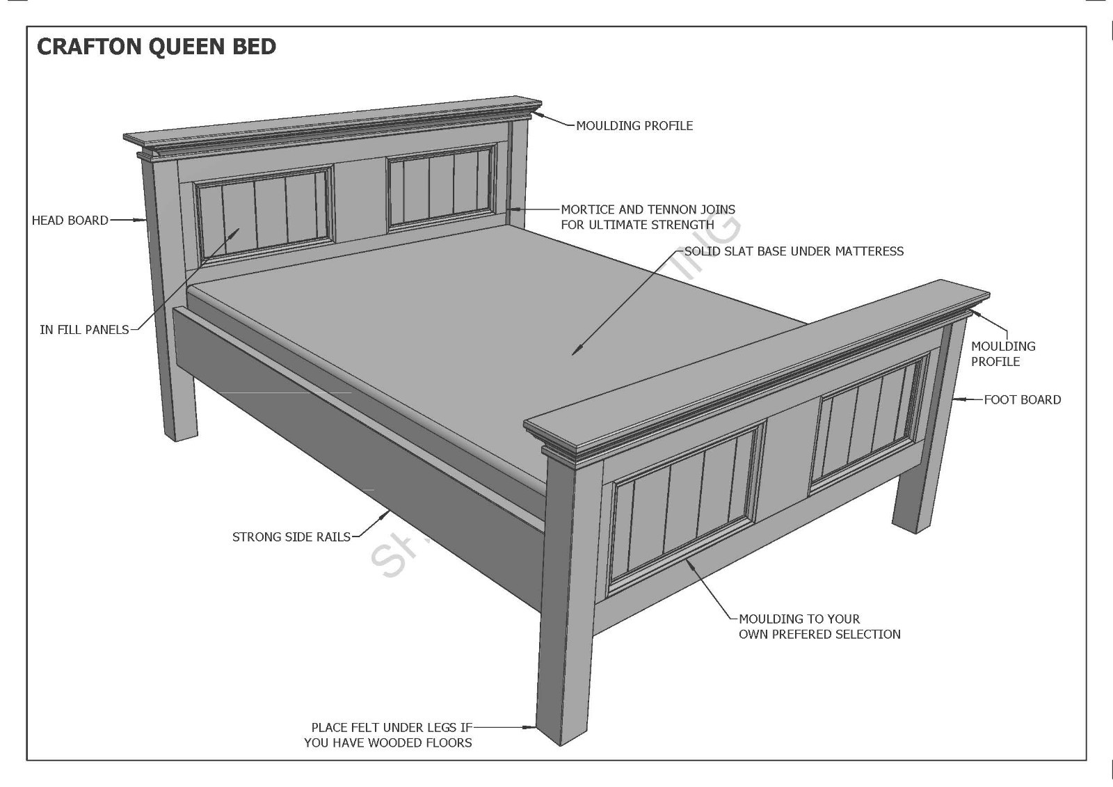 BUILDING PLANS FOR CRAFTON QUEEN SIZE TIMBER BED - MAKE YOUR OWN & SAVE $$$