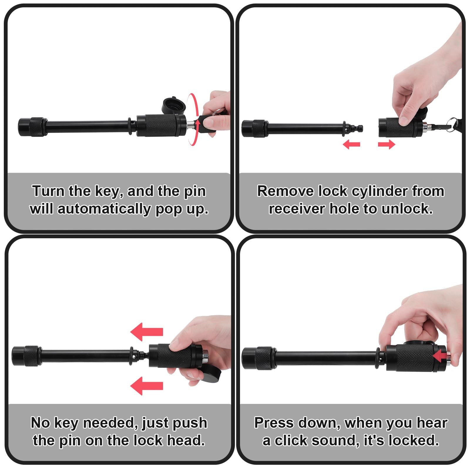 Elsjoy 5/8" Trailer Hitch Lock with Extra Long 4-1/2" Span, Long, Black