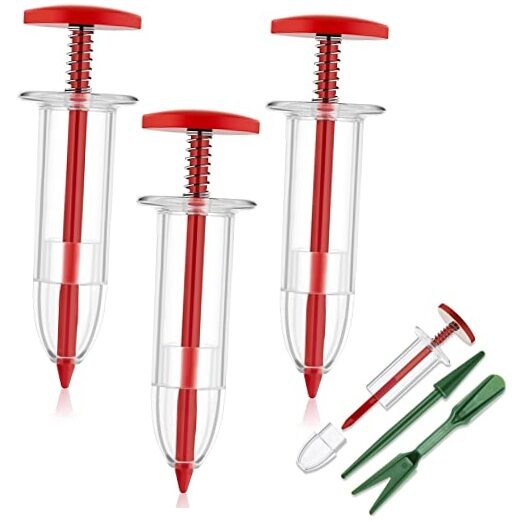 6 Pcs Mini Sowing Seed Dispenser Sower with 2 Transplanting Tools Hand Red