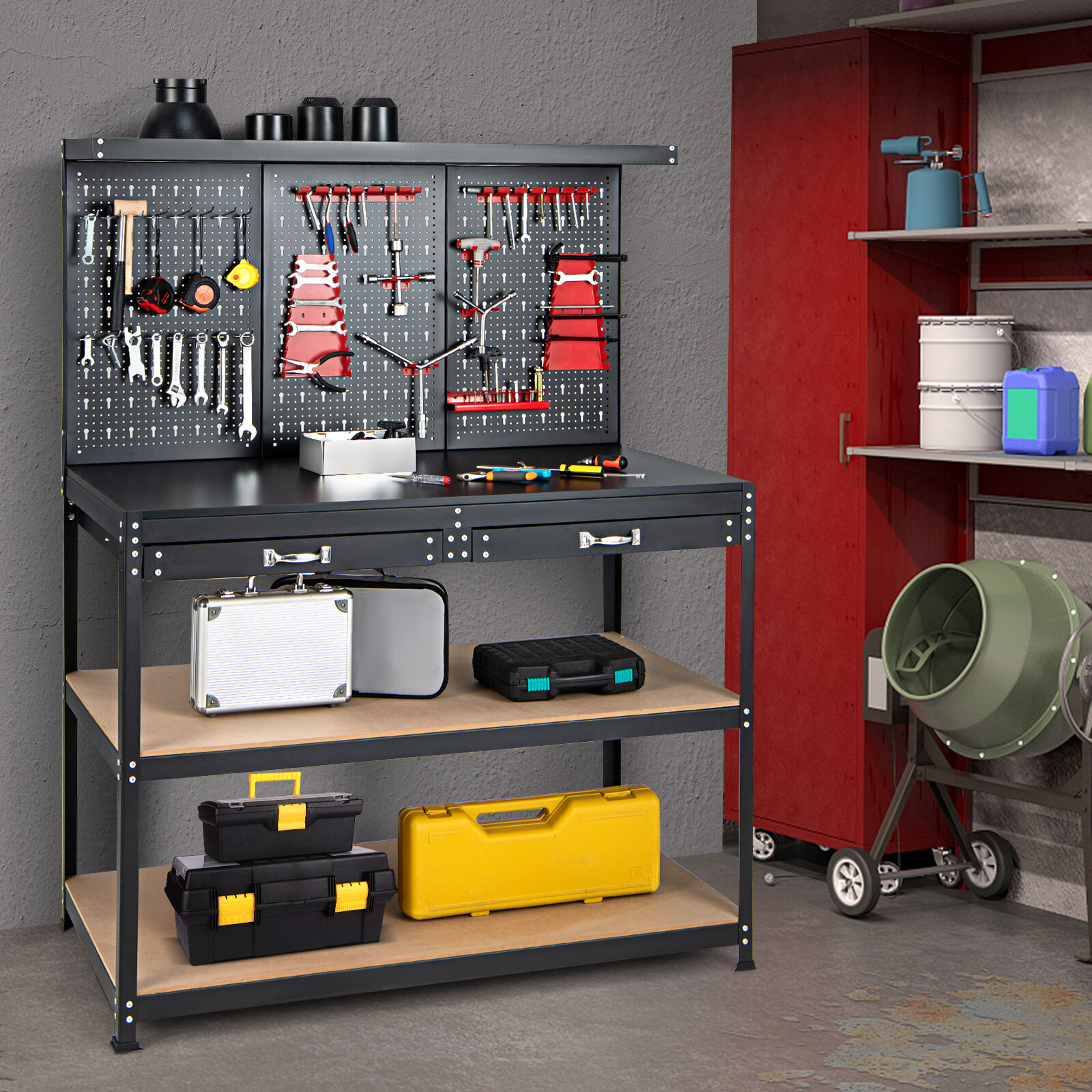 48 Inches Workbench Multipurpose Garage Worktable Tool Organizer with Pegboard