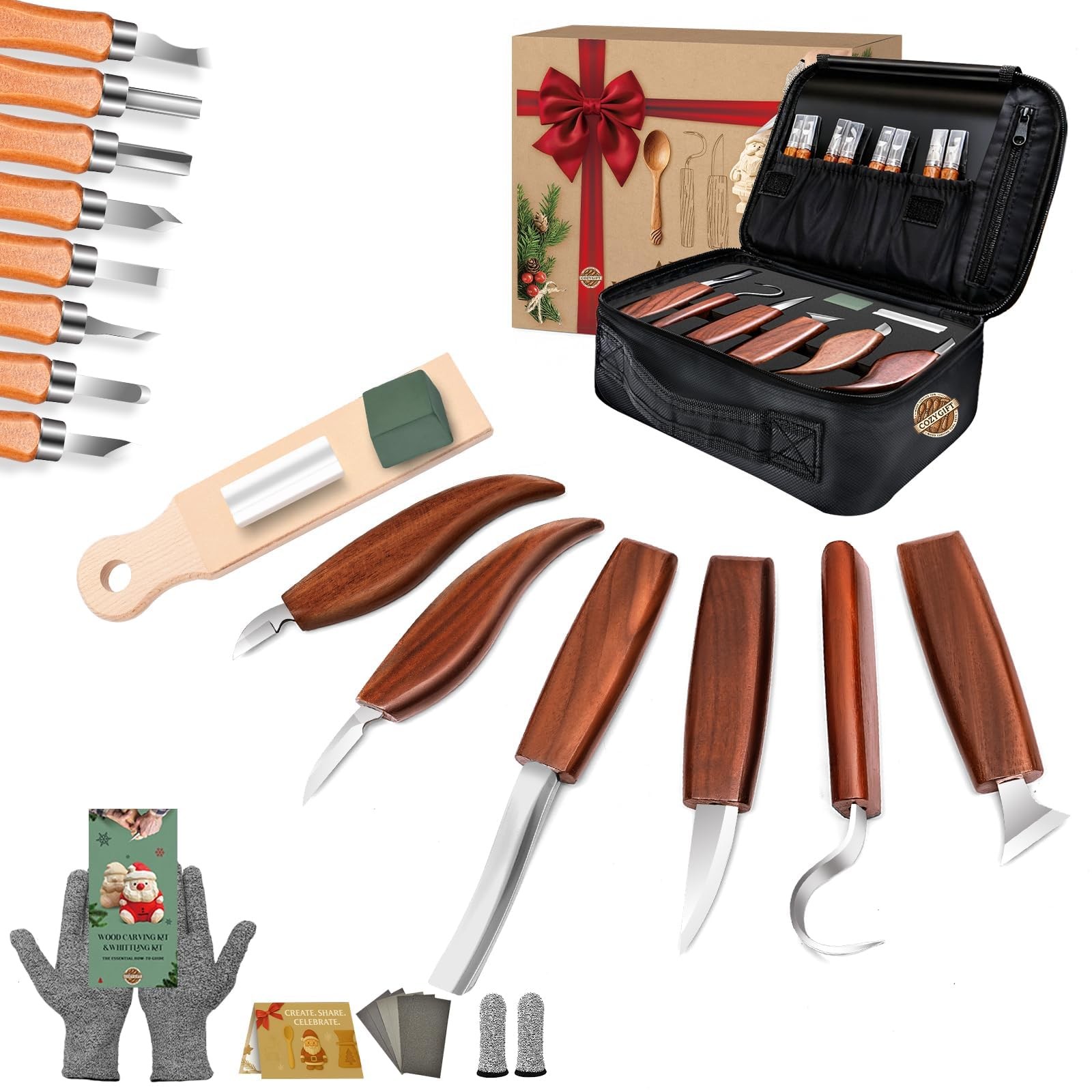 Wood Carving Kit for Adults, 30-Piece Whittling Tools Set with 6 Walnut Knive...