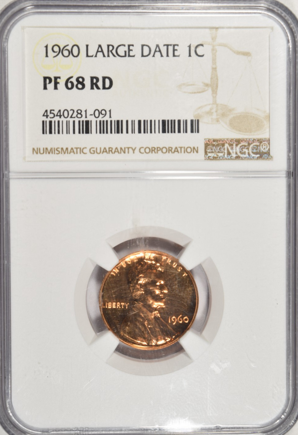 1960 LARGE DATE PROOF LINCOLN CENT ~ NGC PF68 RD ~ NICE RED FLASHY LUSTER!