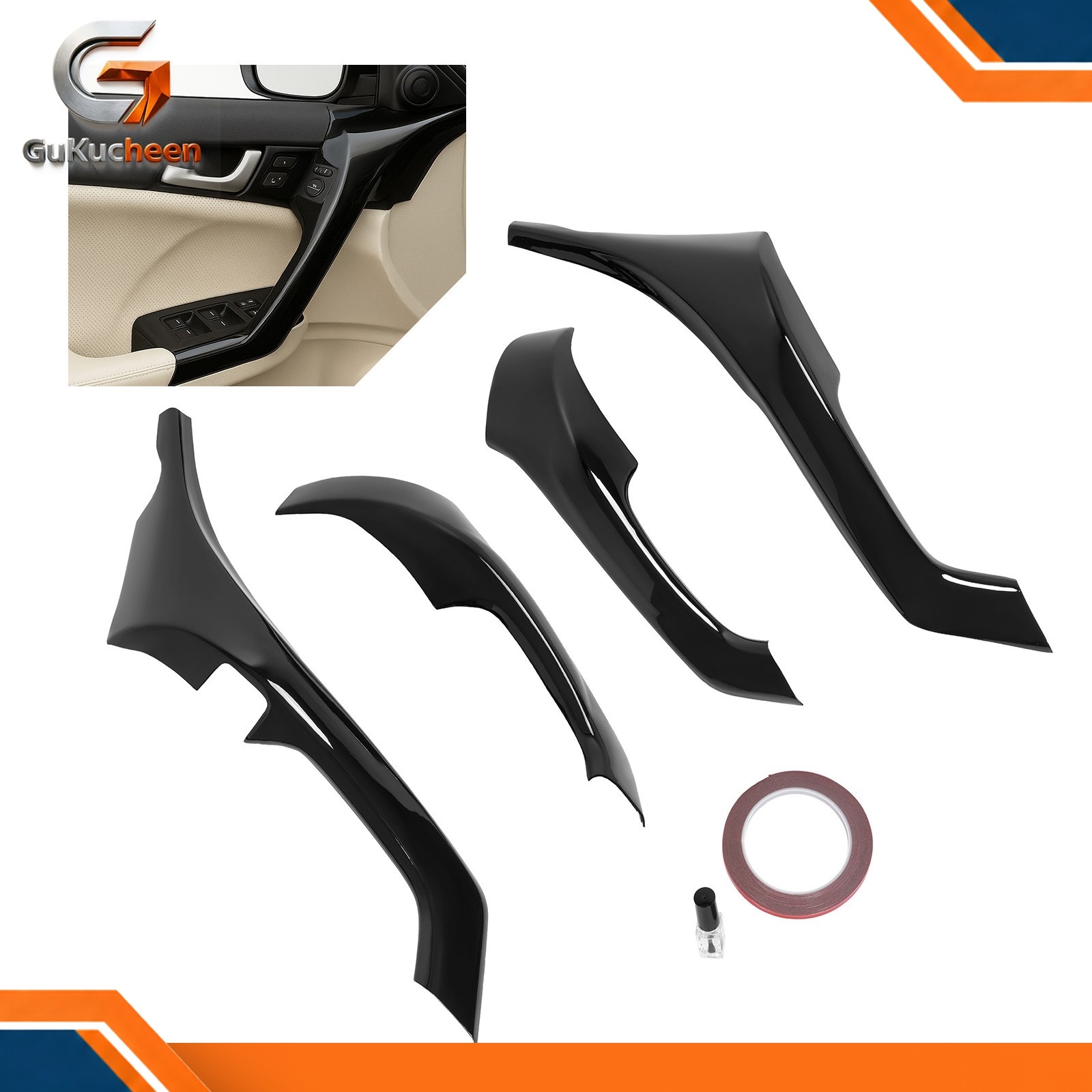 Fits Acura TSX 2009-2014 Interior Door Armrest Cover Trim Gloss Black 4Pcs