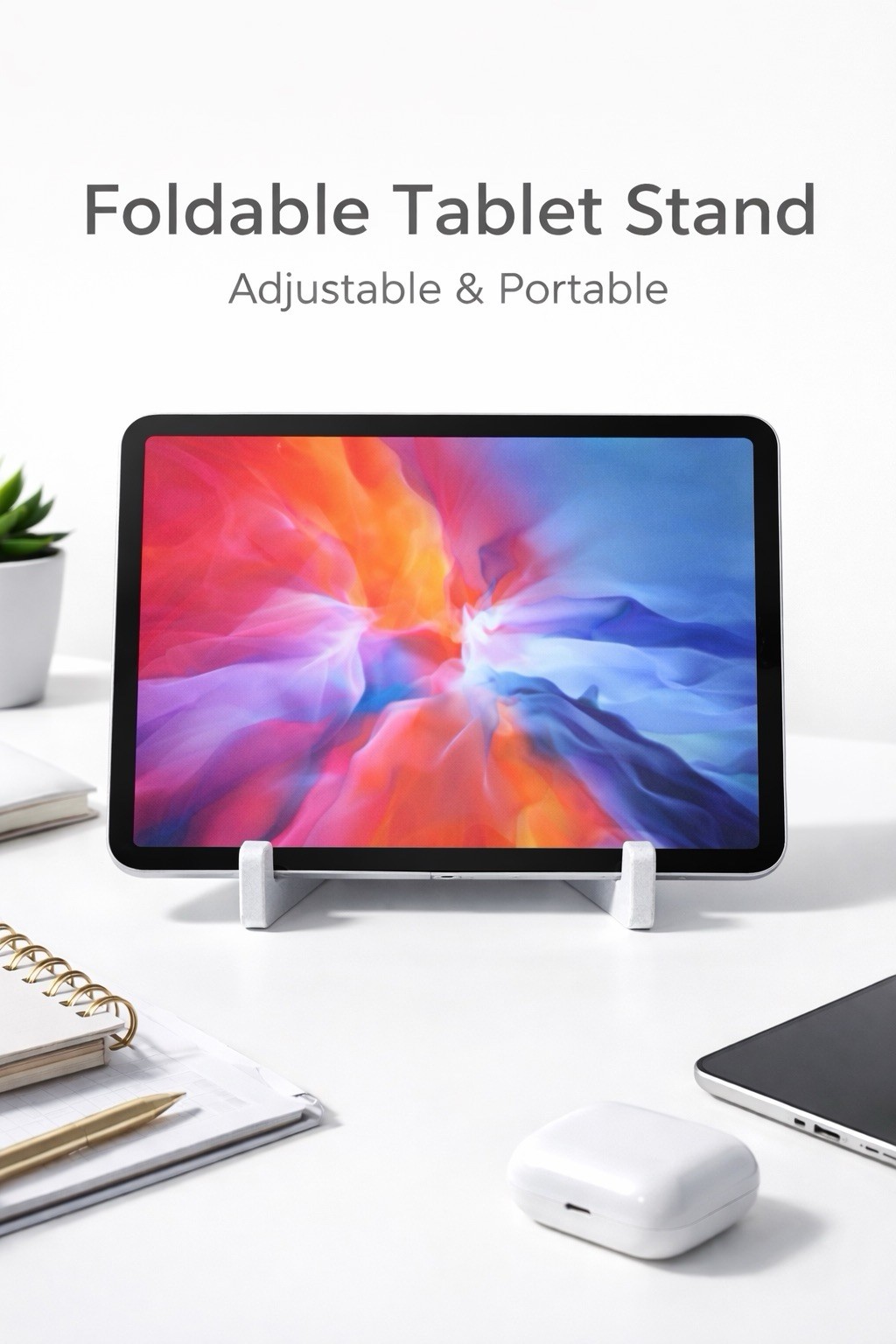 Foldable Adjustable Portable Tablet Stand white Plastic Desktop Universal