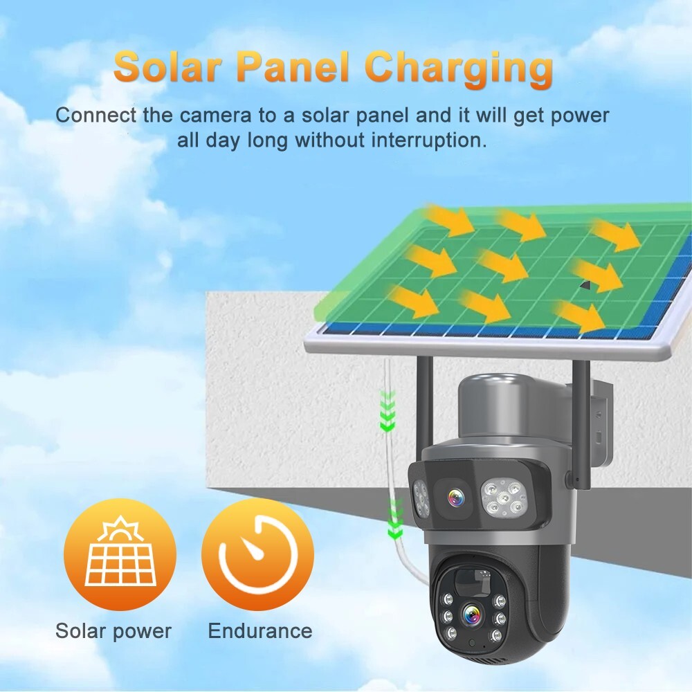 2PCS Solar Battery Powered Wireless WiFi Outdoor PTZ Home Security Camera System