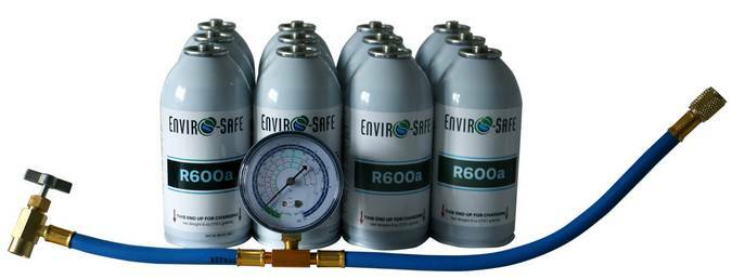 R600a, r-600a Refrigerant,  1 case & gauge kit Enviro-Safe #8058