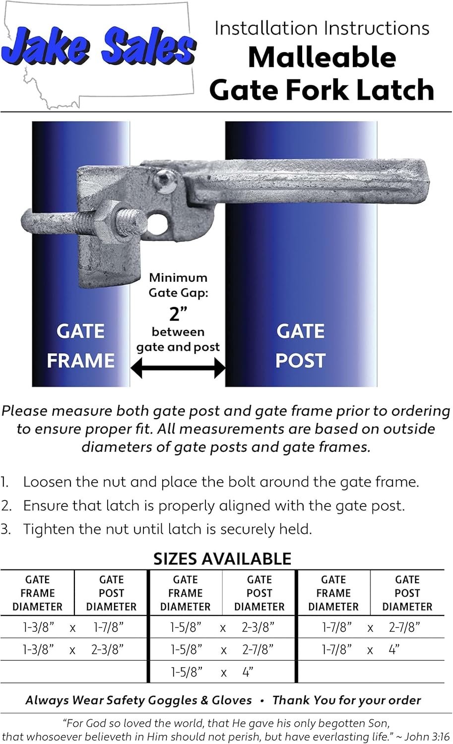 1-5/8" x 2-3/8" 2-1/2" Chain Link Fence Gate Fork Latch - Commercial Heavy Du...
