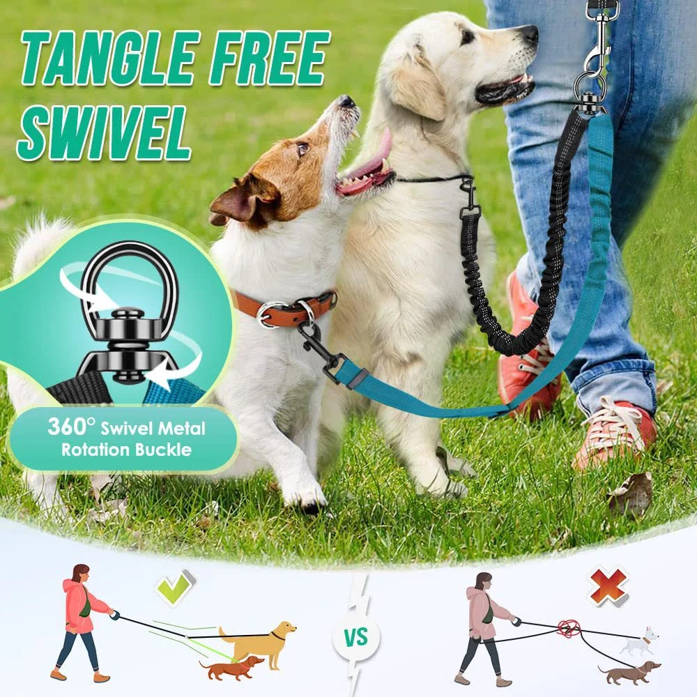 Adjustable Reflective Double Dog Leash Coupler | No-Tangle Dual Dog Splitter