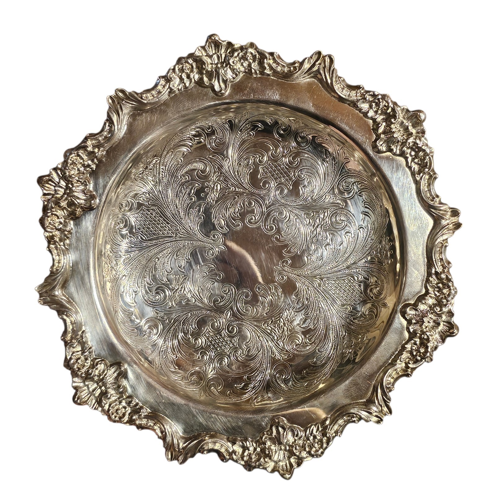 Vintage Crown Mark Silver Plated Dish Ornate Scrollwork 7”