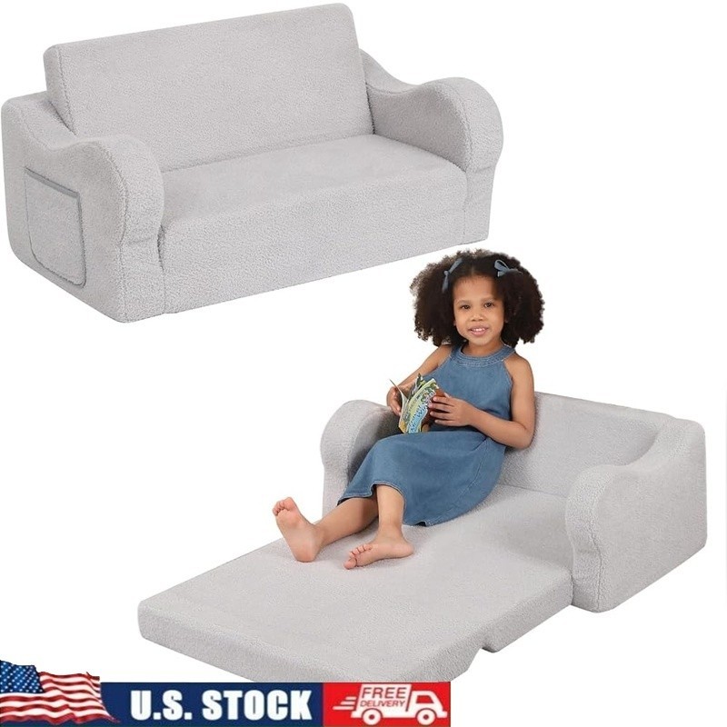Toddler Flip Sofa Chair Foldable Kids Couch Portable Recliner W/ Storage Pocket