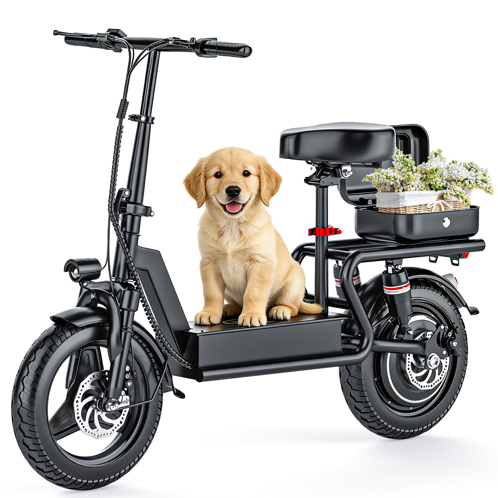 Adult Electric Scooter with Seat 1400W Peak 48V 25MPH 45Miles 14" Tires Commuter