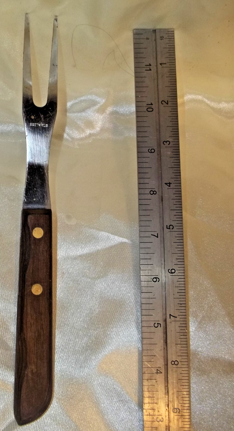 Vintage Wood Handle Riveted Stainless Steel Carving Fork 9.5"