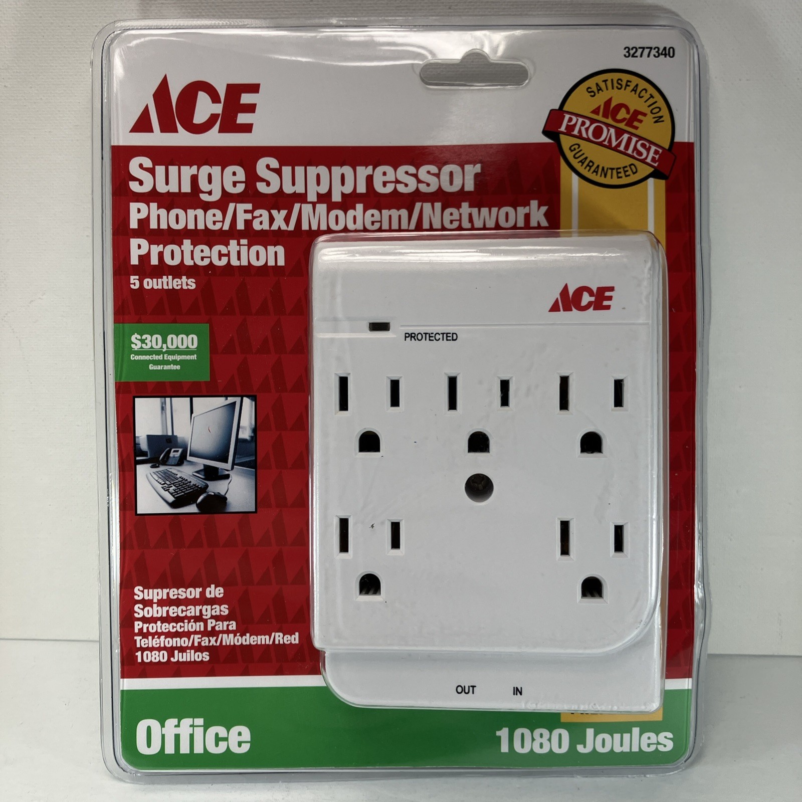 New Ace Surge Suppressor Protector 5 Outlet 1080 Joules For Office 3277340