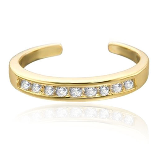 Round Cut Simulated Diamond Band Toe Ring 14K Yellow Gold Plated Sterling Silver