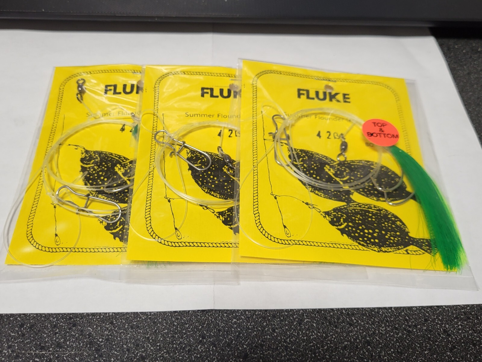 3 NJ Hand Tied Hi-Lo English Hooks w/GREEN/CHART HAIR Fluke/Summer Flounder Rigs