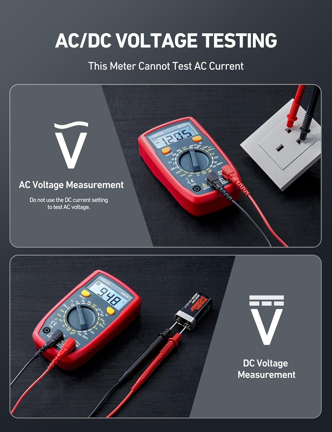 Digital Multimeter Tester 2000 Counts with DC AC Voltmeter and Ohm Volt Amp Mete