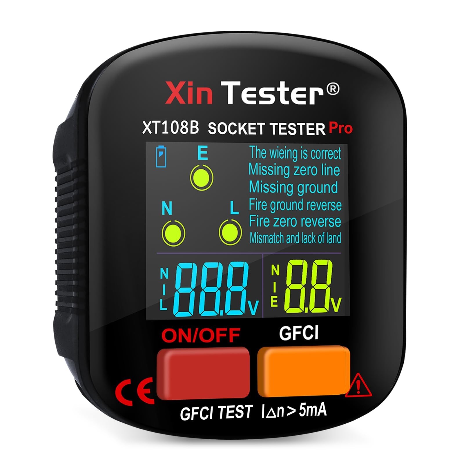 Xin Tester 90-130V GFCI Outlet Tester, 3 Prong Receptacle Tester, Standard No...