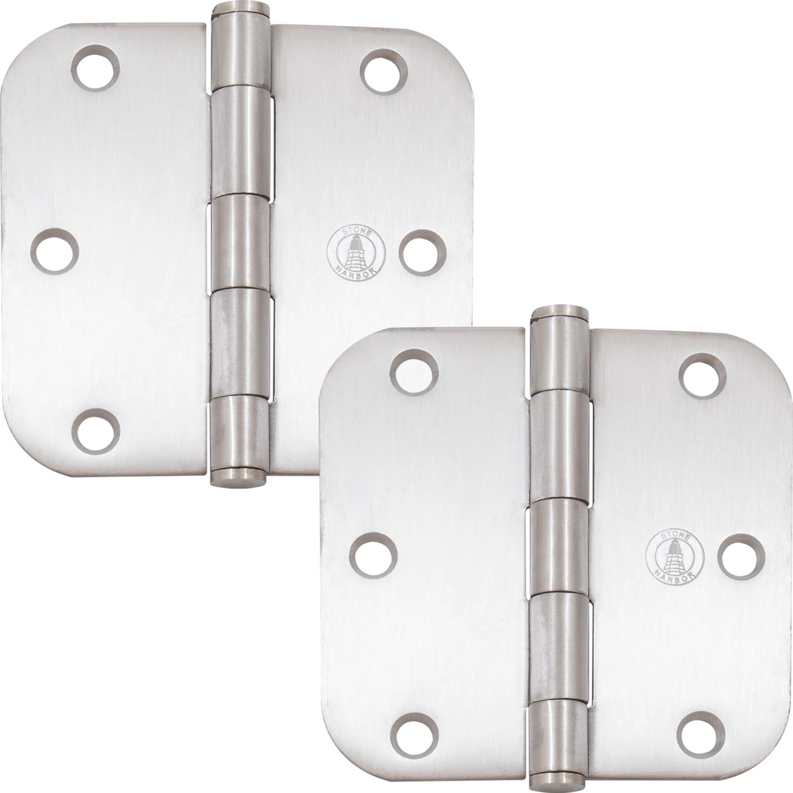 Standard Hinge, 3-1/2 Inches, 5/8" Radius Corner, 2-Pack, Satin Stainless Steel