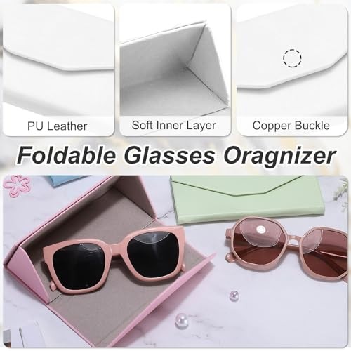 Foldable Glasses Case, Triangle Magnetic Sunglasses Organizer Case PU Orwhite