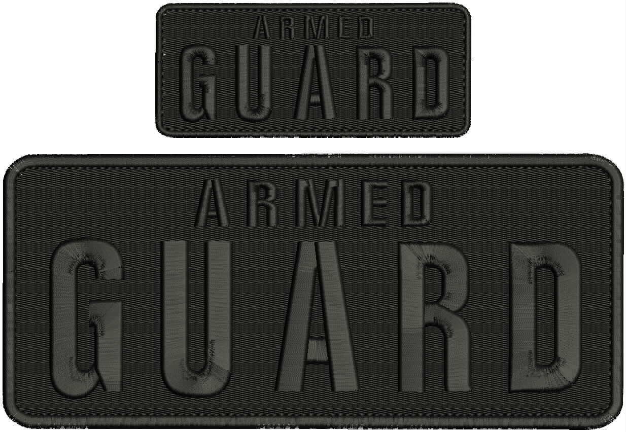 Armed GUARD embroidery patches 4x10 and 2x5 hook on back all black