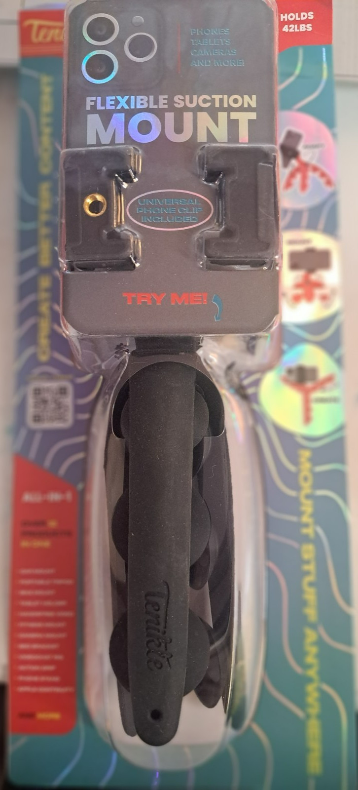 Tenikle Flexible suction mount: universal phone clip: portable tri-pod etc.