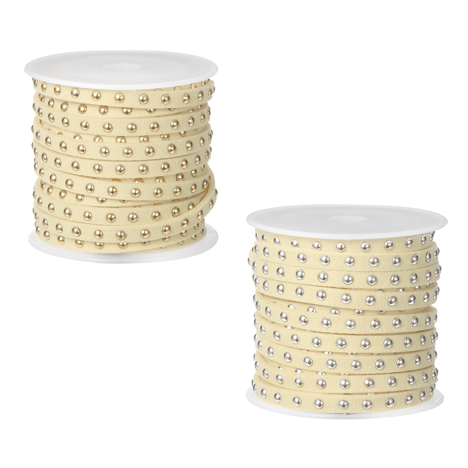2 Rolls 5.5 Yard Suede Cord, 5mm Wide with Silver Gold Rivets, Light Beige