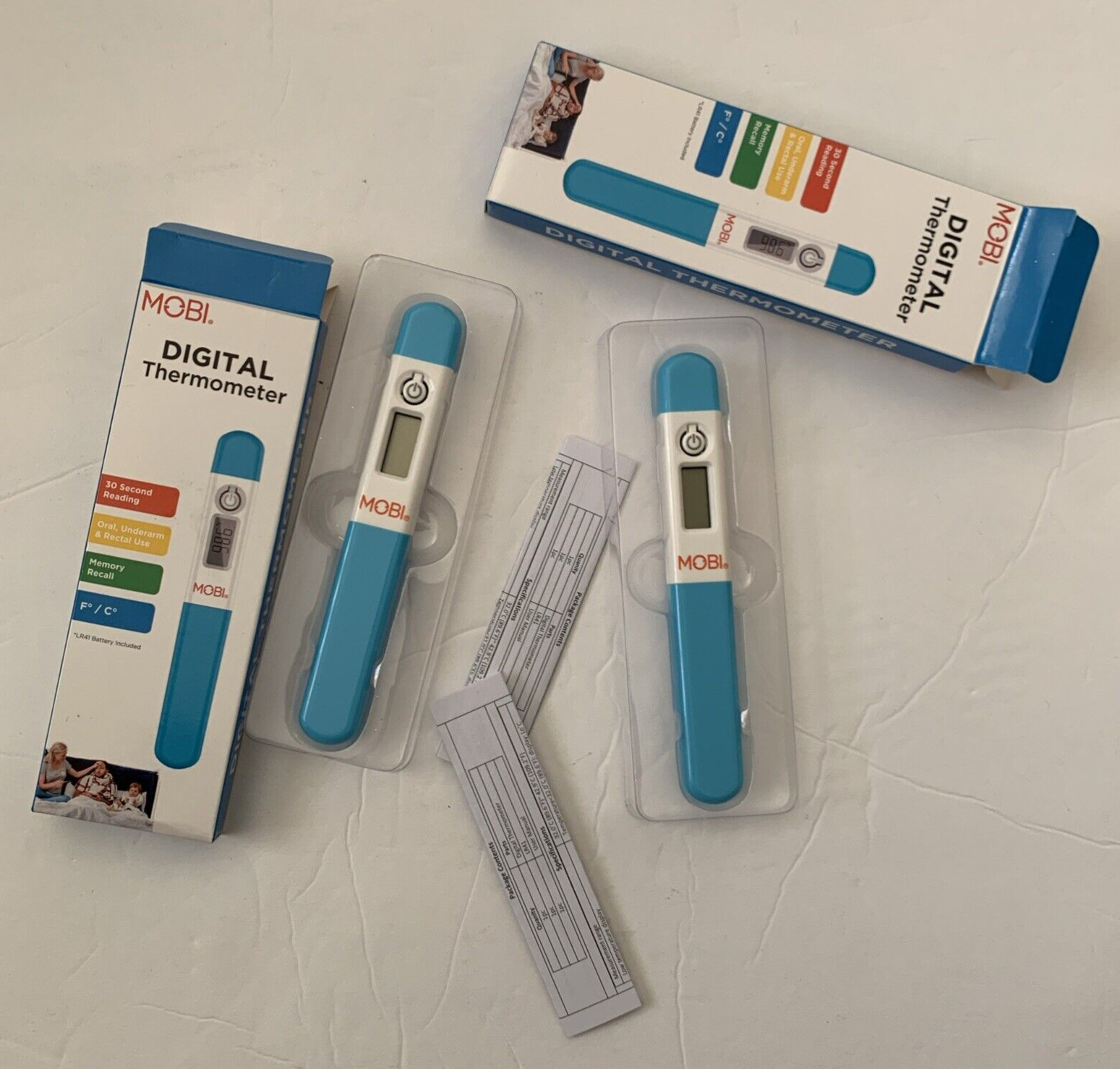 Lot of 2 MOBI - Digital Health Thermometer Oral Underarm and Rectal Thermometer.