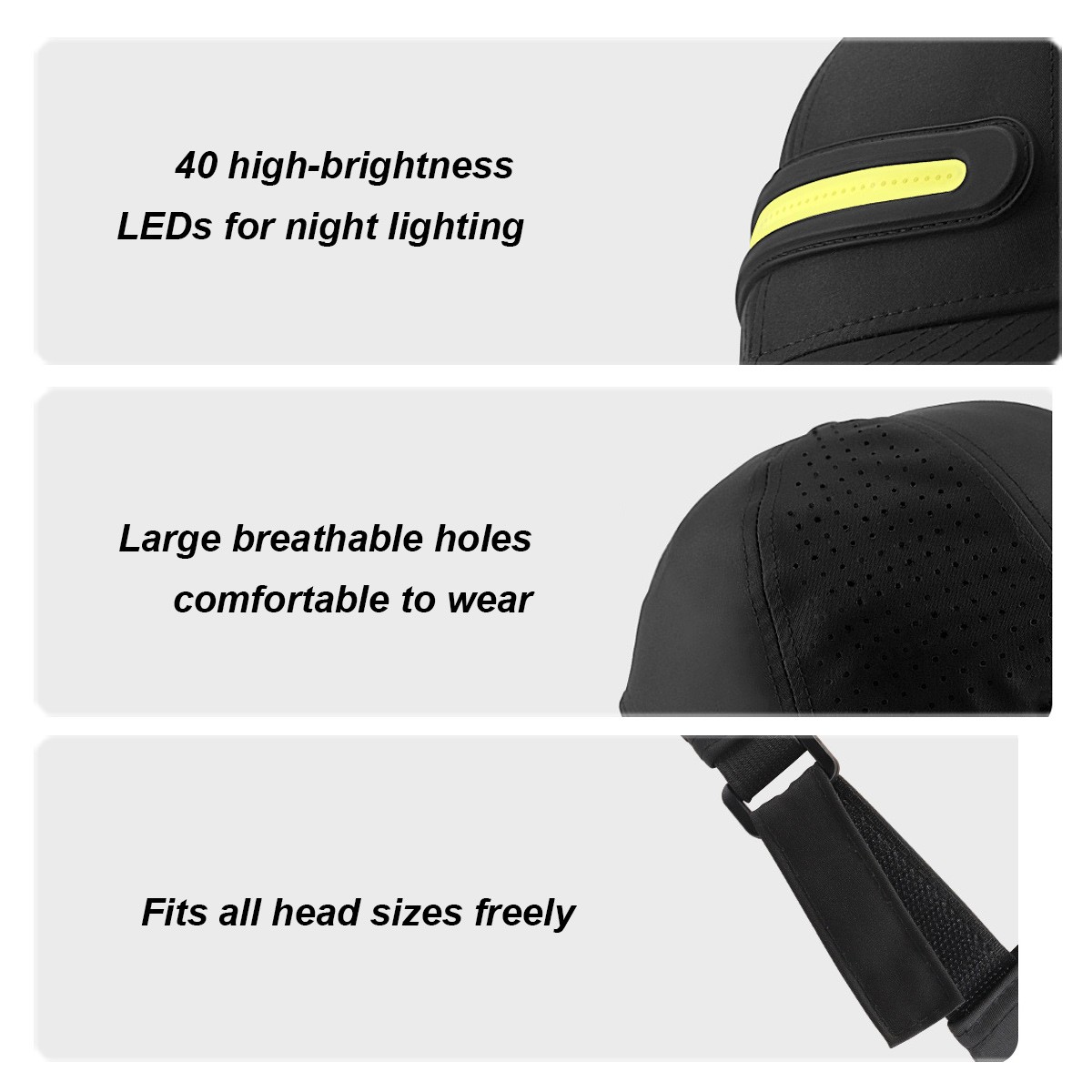 LED Strip Baseball Cap Lightweight Performance Strobe Outdoor Use Gift Hat