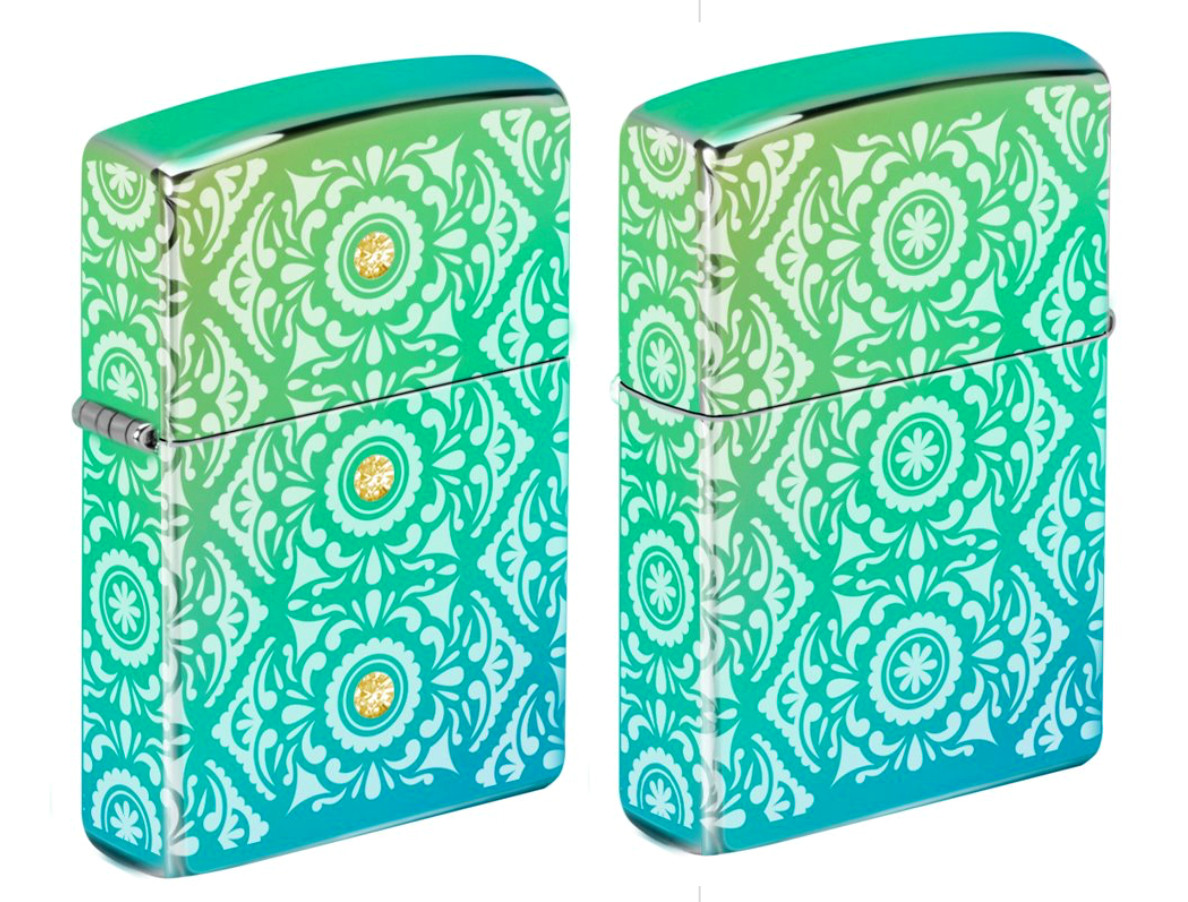 Zippo Windproof Lighter with 4 Sides Engraved and 3 Crystals, 5001T New In Box