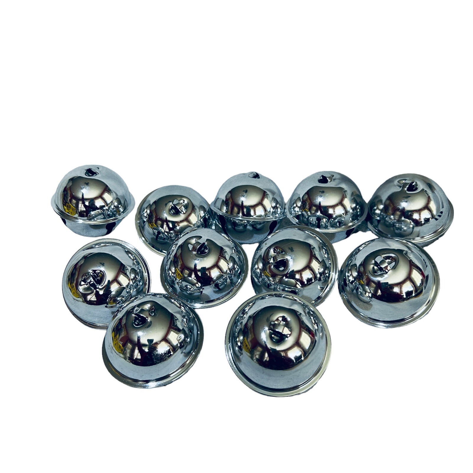 Silver 2.5”x 2.5” Bell Ornaments Lot of 11 needs red ribbon to hang VTG 1990