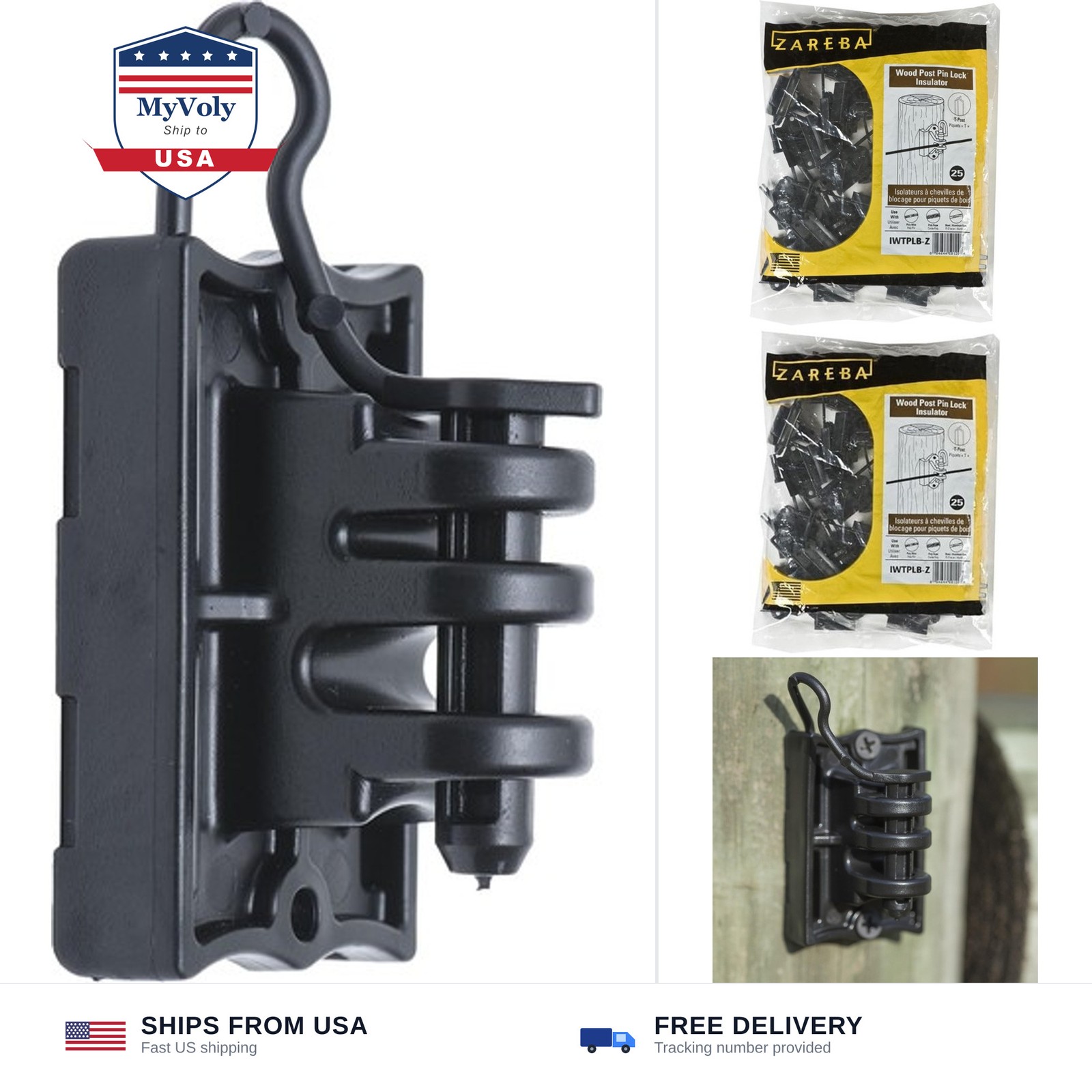 Zareba T-Post Pin-Lock Insulators for Electric Fences - Black, 25 Pack, IWTPL...