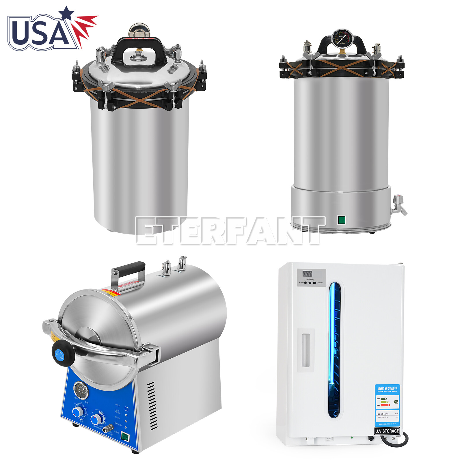 ETERFANT Dental 24L Steam Sterilizer Autoclave/27L UV Sterilizer+10 Trays