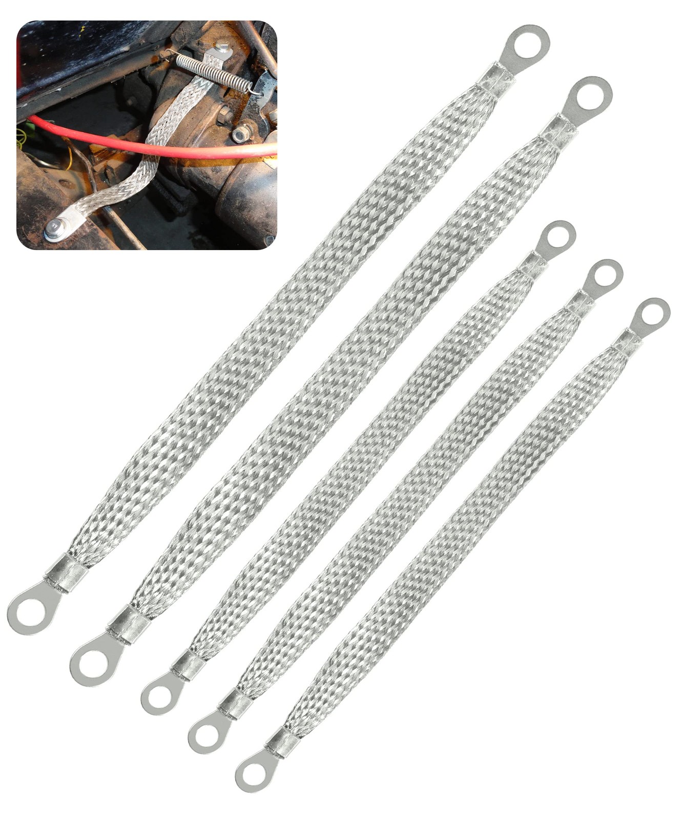 Zlirfy Automotive Ground Strap Kit - Universal Flat Braided Copper Silver