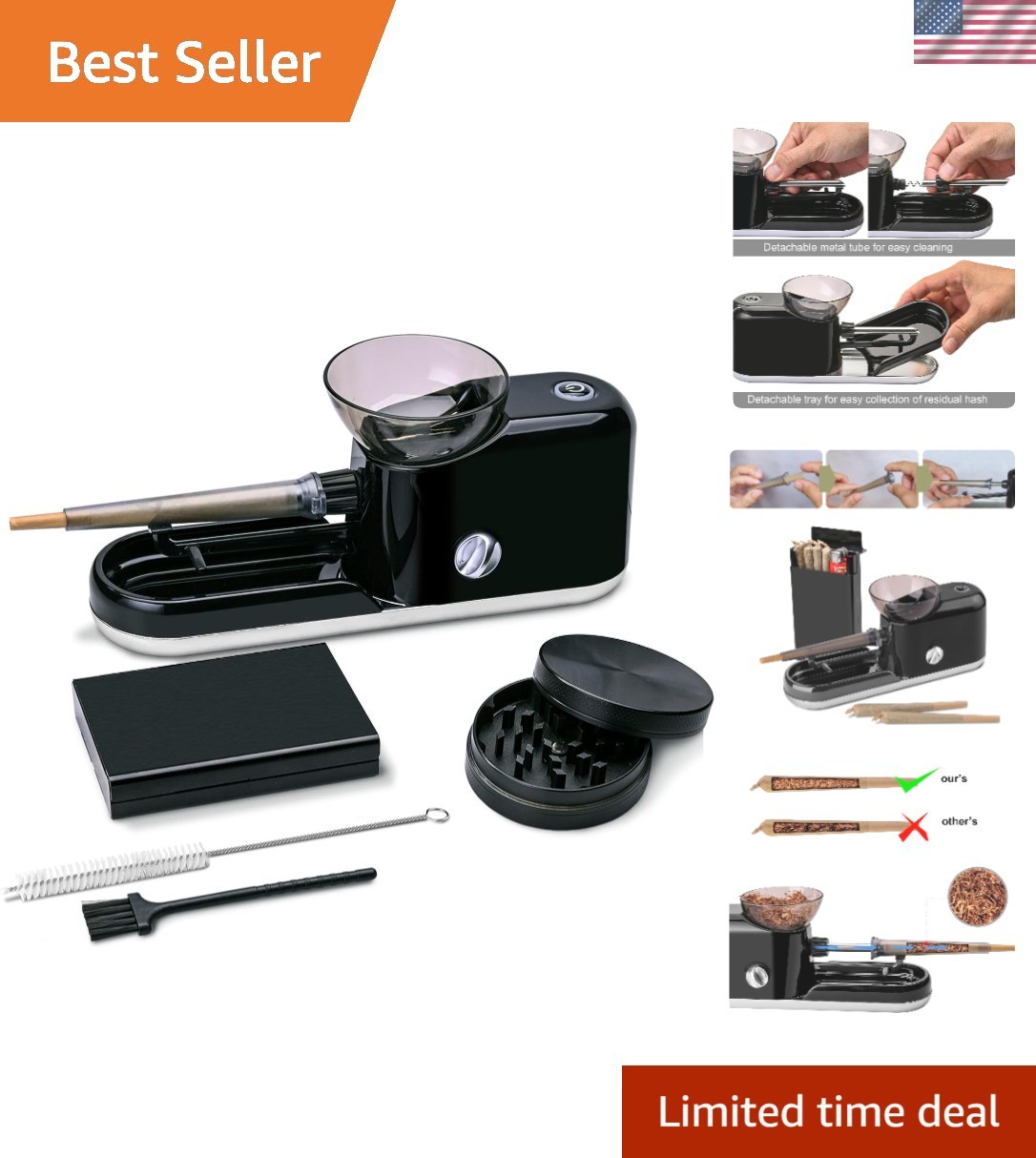 Electric Cones Rolling Machine with Manual Grinder,Automatic Cone Loader Mini...