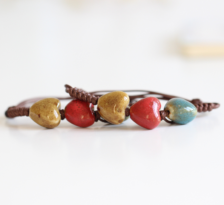 Handmade multi-Color Ethnic Ceramic beads Adjustable Bracelet