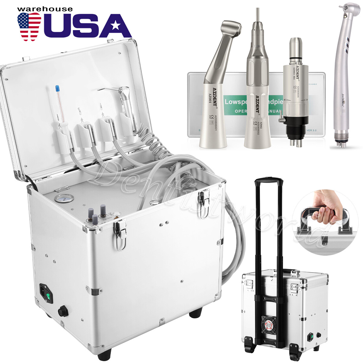 Dental Portable Mobile Delivery Unit System Air Compressor 4 Holes /Handpiece