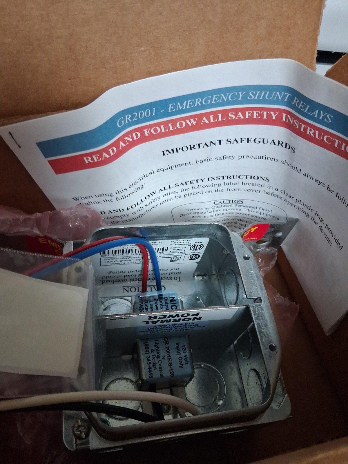 LC&D Lighting control Junction Box emergency shunt relay GR2001 New