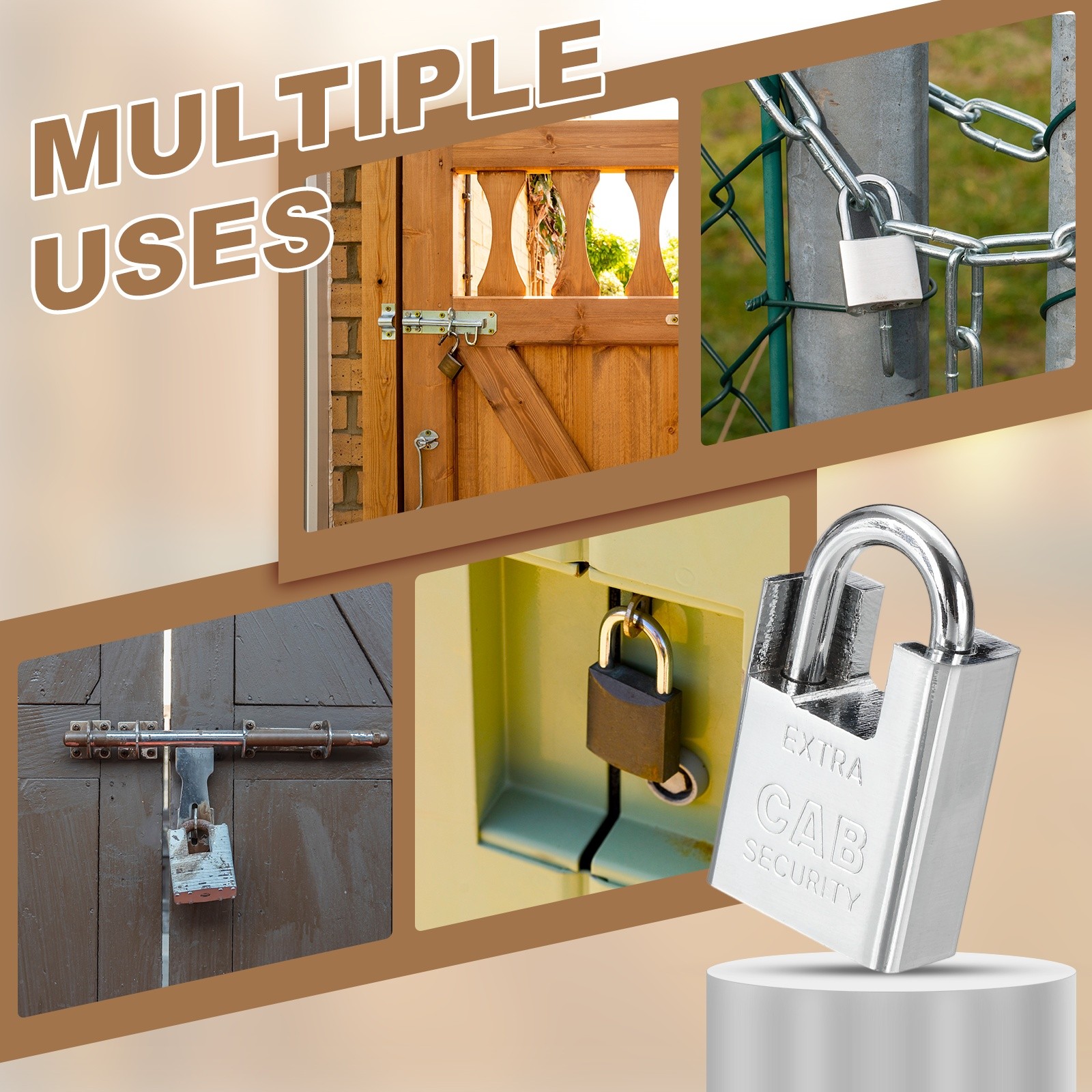 2.3" High Security Padlock Steel Wrapped Beam Locks with 4 Keys
