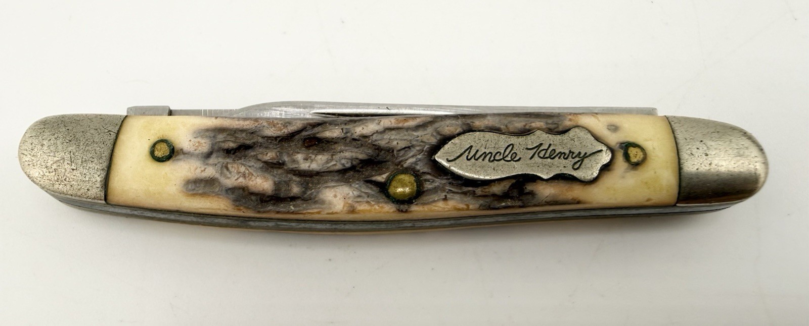 Schrade Uncle Henry Knife Made In USA 705UH Two Blade Staglon Handles Vintage