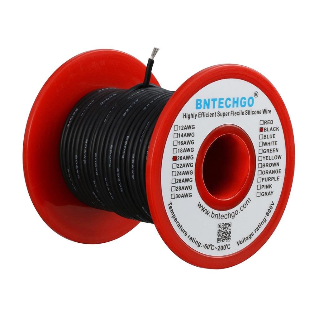 BNTECHGO 20 Gauge Silicone Wire Spool 100 ft Black silicone wire 100ft,