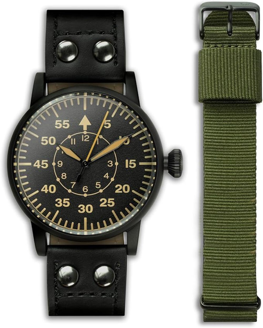 WW2 Military Watch - Vintage Luftwaffe Watch, Swiss-Quartz Movement LeatherStrap