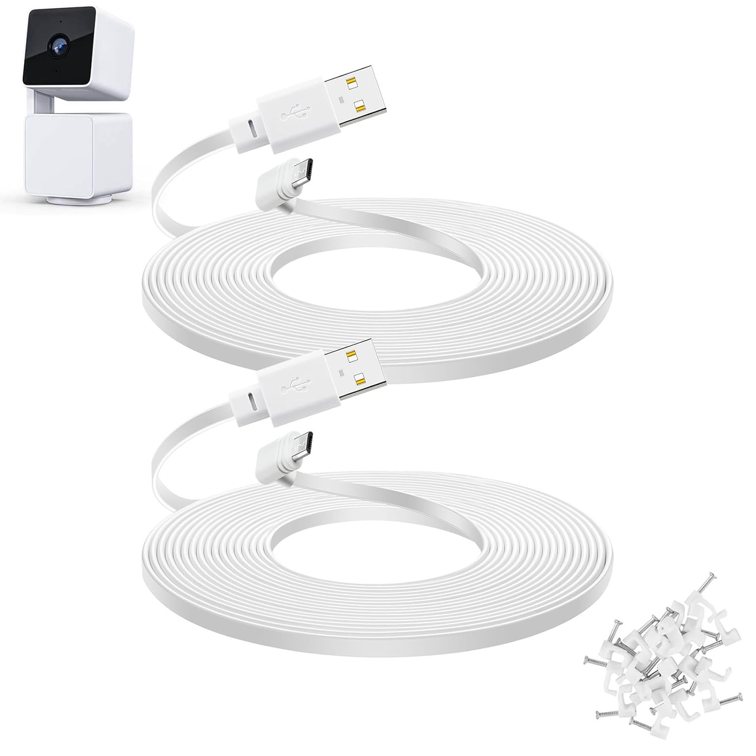 2-Pack 30 Ft Extension Cable for WYZE Cam Pan V3 Outdoor Camera, Micro USB 90 De