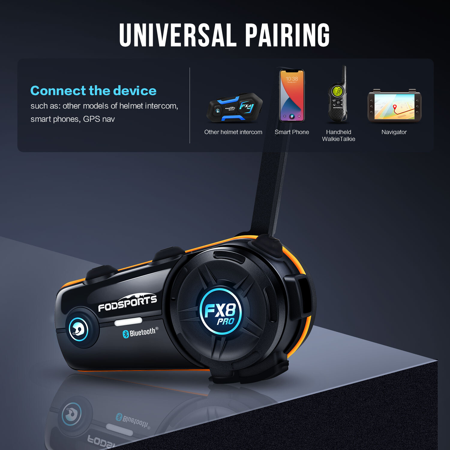 FX8 Pro Motorcycle Helmet Intercom Bluetooth Headset 8 Riders 1KM Communication